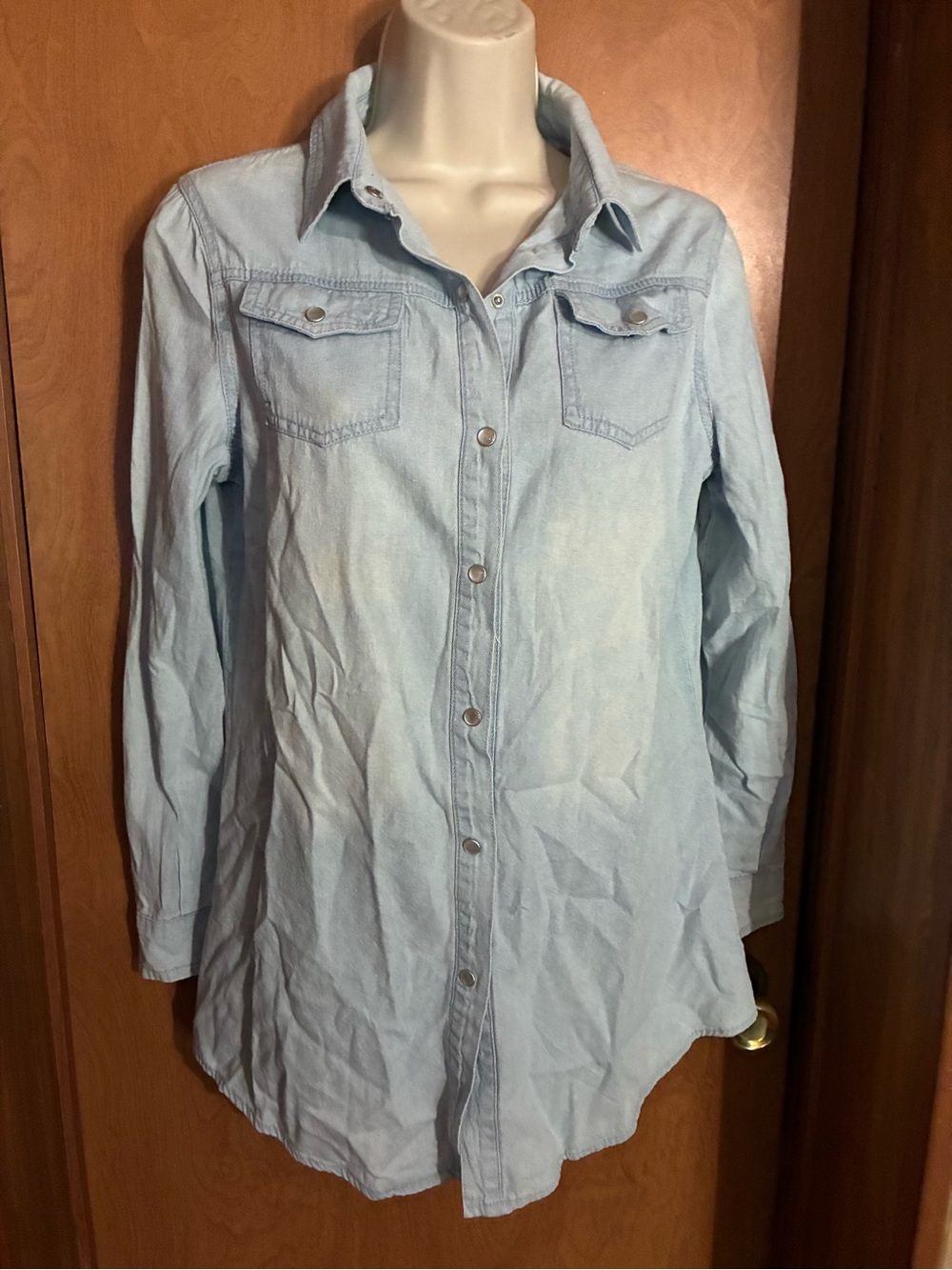Light Wash Denim Button-Up Tunic - Picture 1 of 4